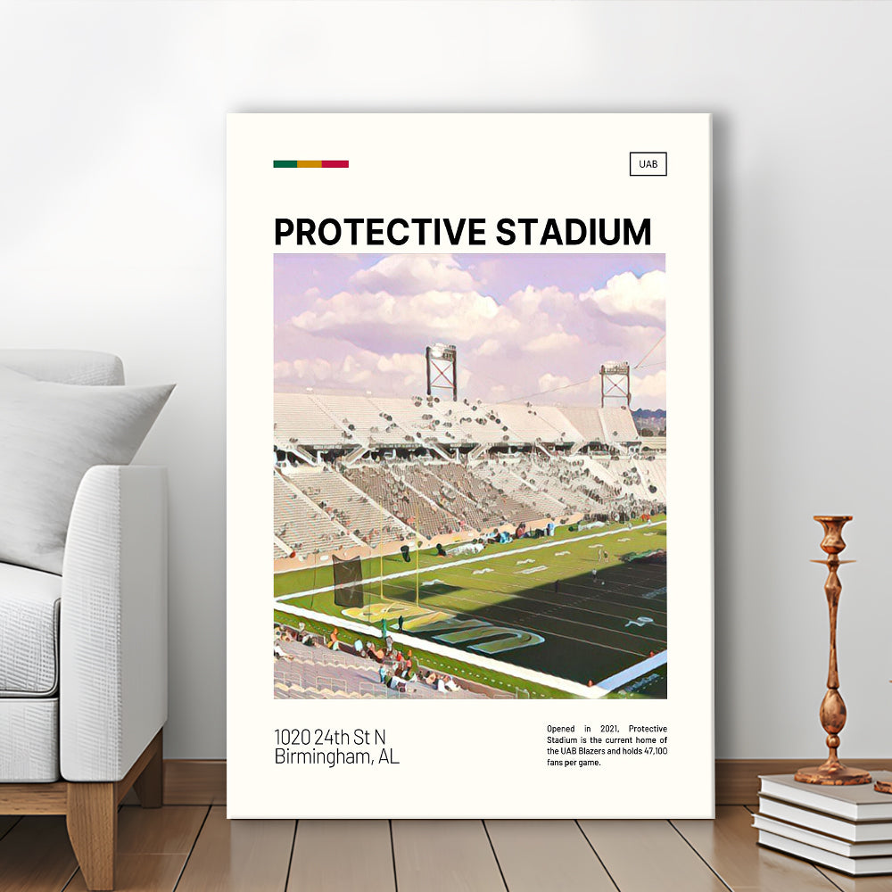 Protective Stadium Print, UAB Blazers Stadium Canvas Art, Fan Gifts, Sport Art, Canvas Print Wall Art