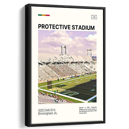 Protective Stadium Print, UAB Blazers Stadium Canvas Art, Man Cave Gift, Floating Framed Canvas Print Wall Art