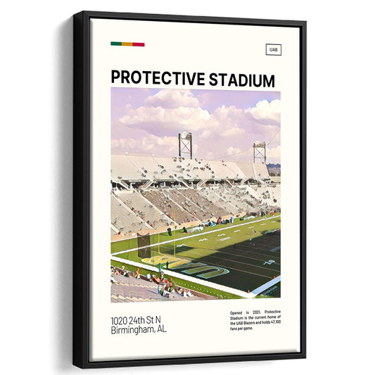 Protective Stadium Print, UAB Blazers Stadium Canvas Art, Man Cave Gift, Floating Framed Canvas Print Wall Art