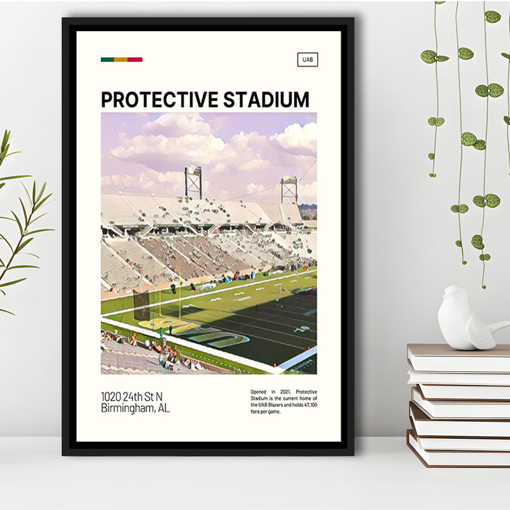 Protective Stadium Print, UAB Blazers Stadium Canvas Art, Man Cave Gift, Floating Framed Canvas Print Wall Art