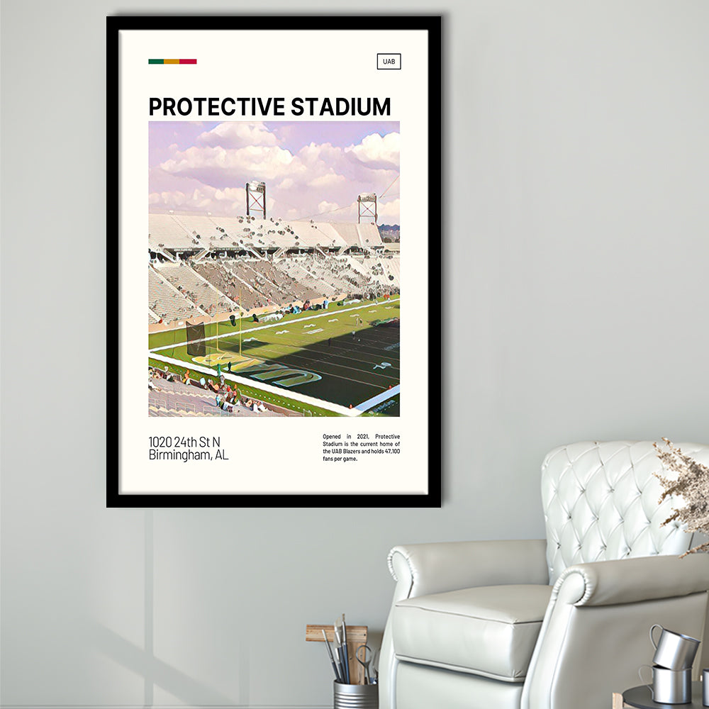 Protective Stadium Print, UAB Blazers Stadium Art, Gifts for him, Sport Art, Framed Art Print Wall Decor