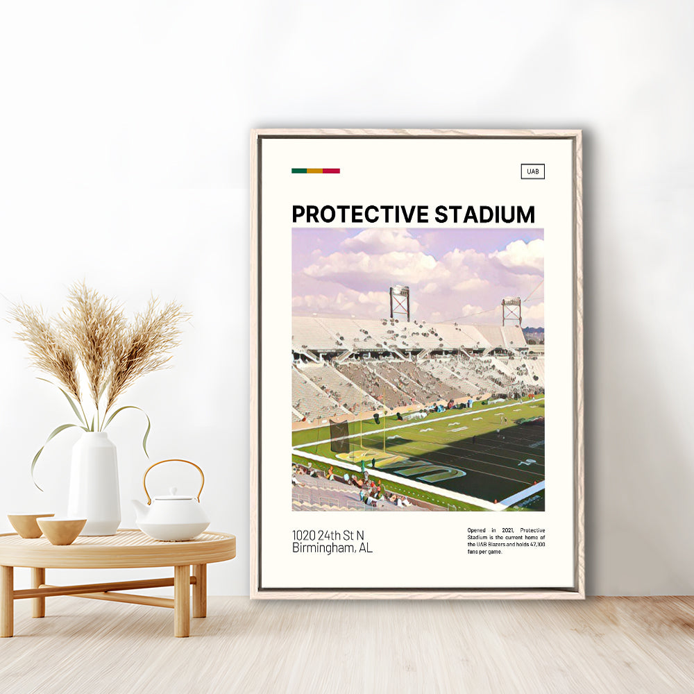 Protective Stadium Print, UAB Blazers Stadium Canvas Art, Man Cave Gift, Floating Framed Canvas Print Wall Art