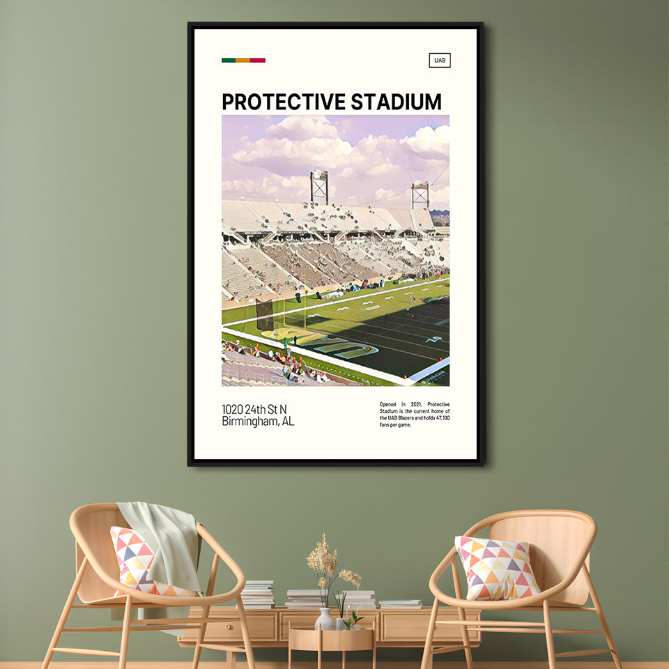 Protective Stadium Print, UAB Blazers Stadium Canvas Art, Man Cave Gift, Floating Framed Canvas Print Wall Art