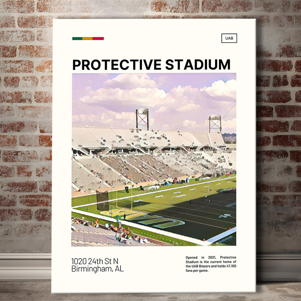 Protective Stadium Print, UAB Blazers Stadium Canvas Art, Fan Gifts, Sport Art, Canvas Print Wall Art