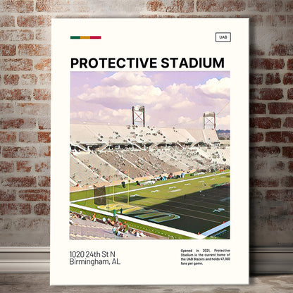 Protective Stadium Print, UAB Blazers Stadium Canvas Art, Fan Gifts, Sport Art, Canvas Print Wall Art