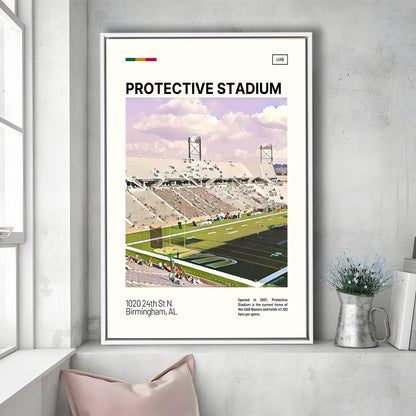 Protective Stadium Print, UAB Blazers Stadium Canvas Art, Man Cave Gift, Floating Framed Canvas Print Wall Art