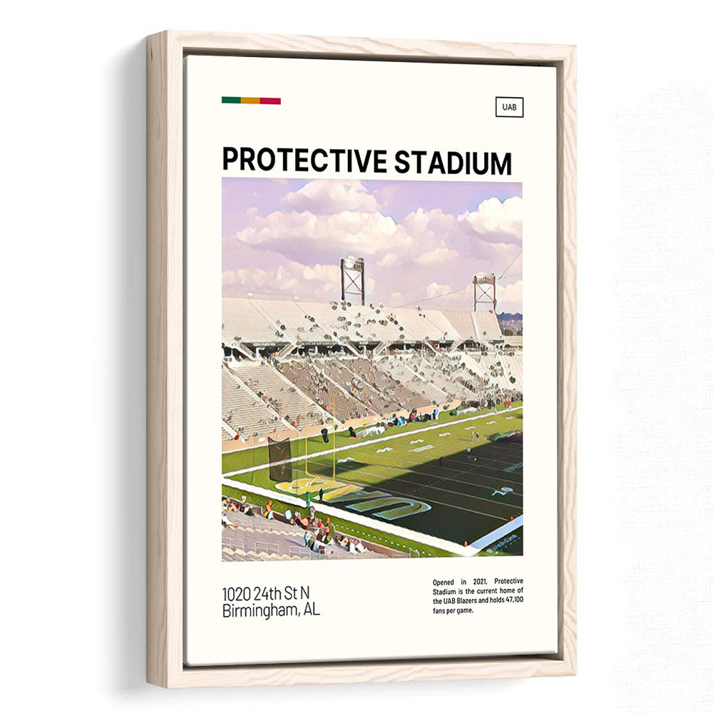 Protective Stadium Print, UAB Blazers Stadium Canvas Art, Man Cave Gift, Floating Framed Canvas Print Wall Art