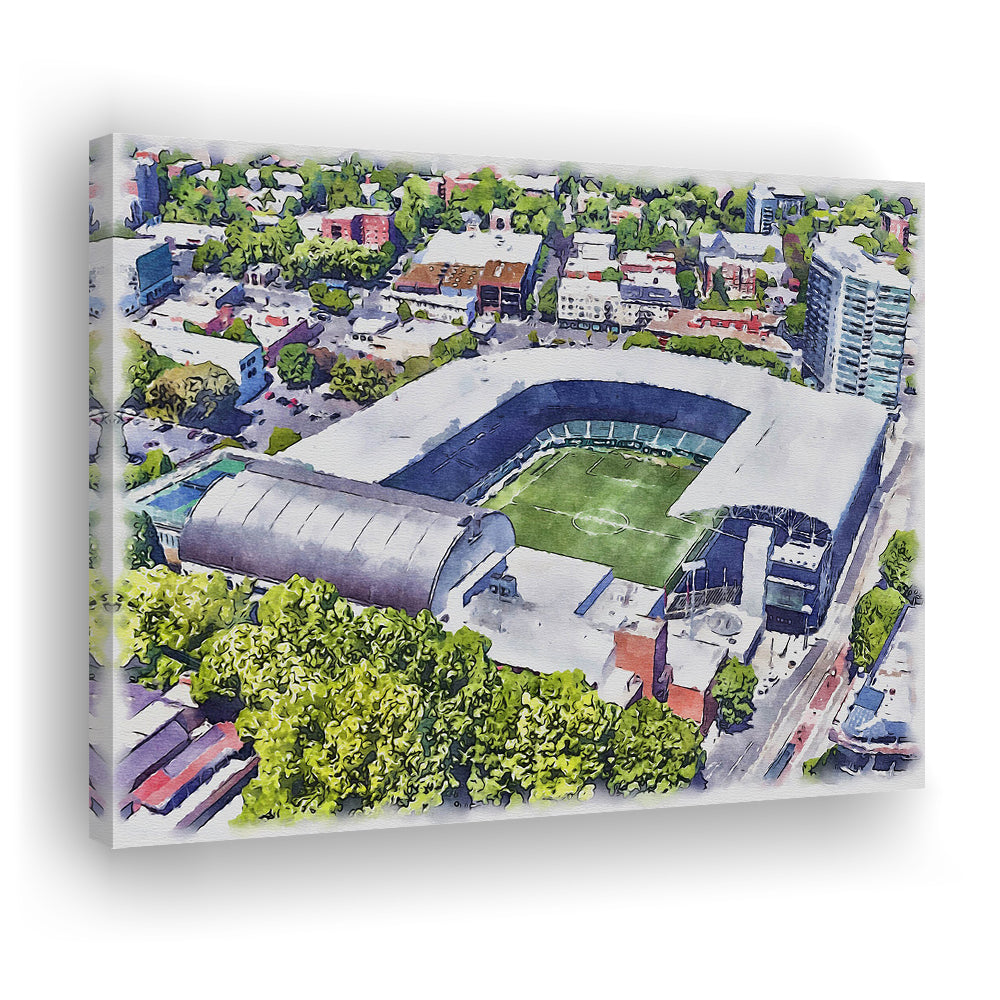 Providence Park Painting Stadium Watercolor, Portland Oregon, Sport Art, Gifts for him, Canvas Print Wall Art