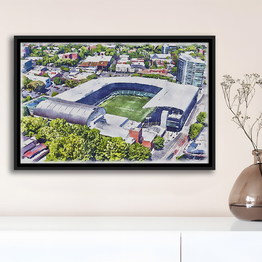 Providence Park Painting Stadium Watercolor, Portland Oregon, Sport Gift Art, Framed Canvas Print Wall Art
