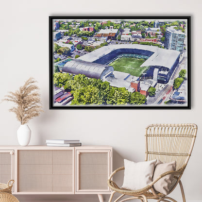 Providence Park Painting Stadium Watercolor, Portland Oregon, Sport Gift Art, Framed Canvas Print Wall Art