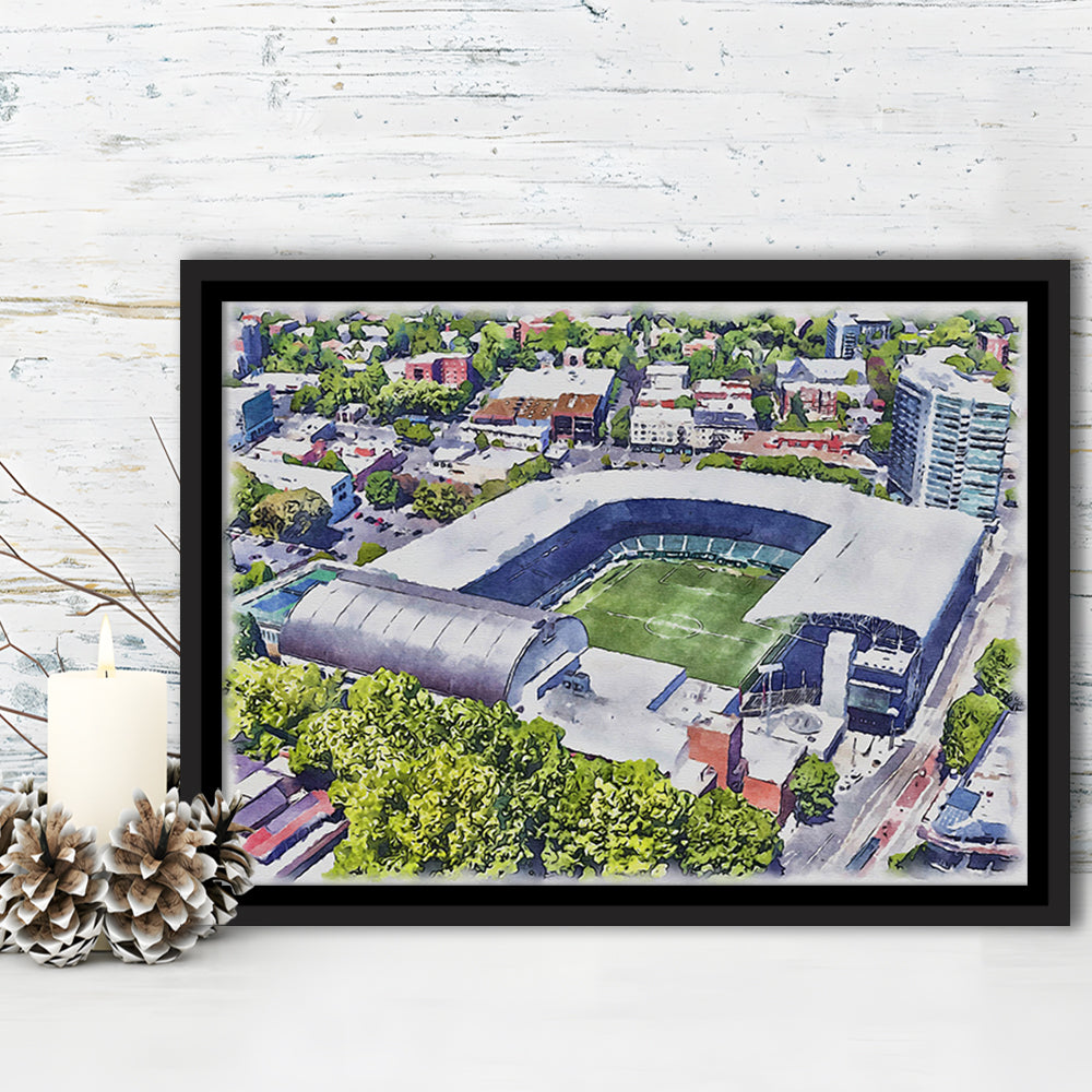 Providence Park Painting Stadium Watercolor, Portland Oregon, Sport Gift Art, Framed Canvas Print Wall Art