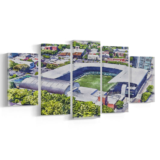 Providence Park Painting Stadium Watercolor, Portland Oregon, Sport Art, Mixed 5 Panel, Canvas Print Wall Art