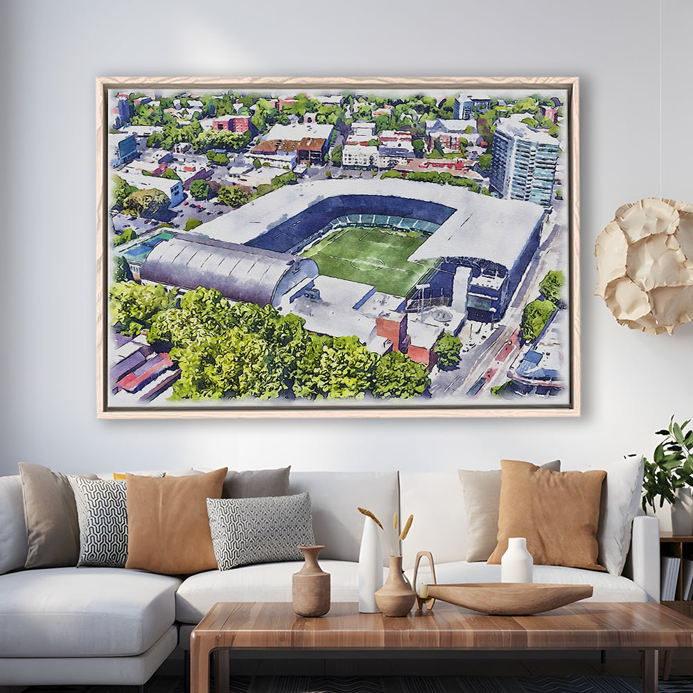 Providence Park Painting Stadium Watercolor, Portland Oregon, Sport Gift Art, Framed Canvas Print Wall Art