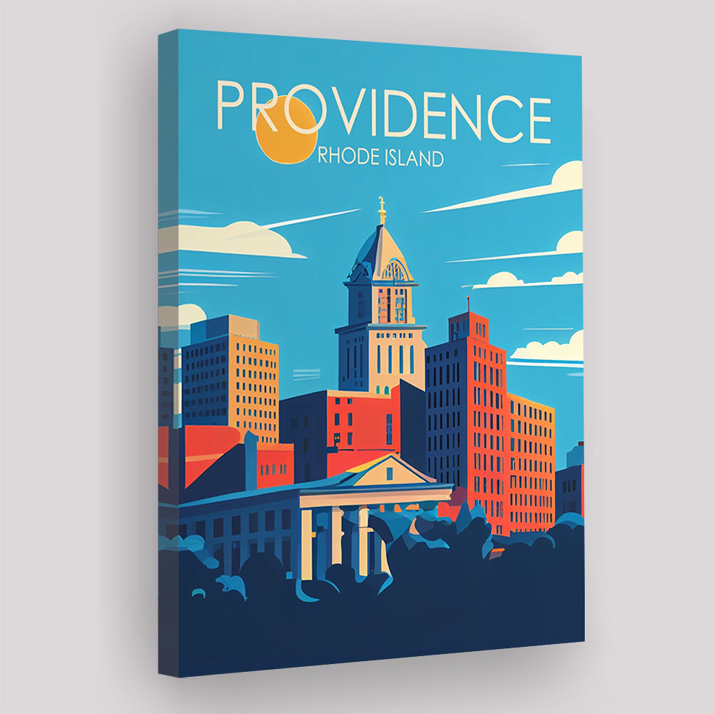 Providence Rhode Island Retro Art Print, Providence City Wall Art, Canvas Print, Painting Canvas, Living Room Decor