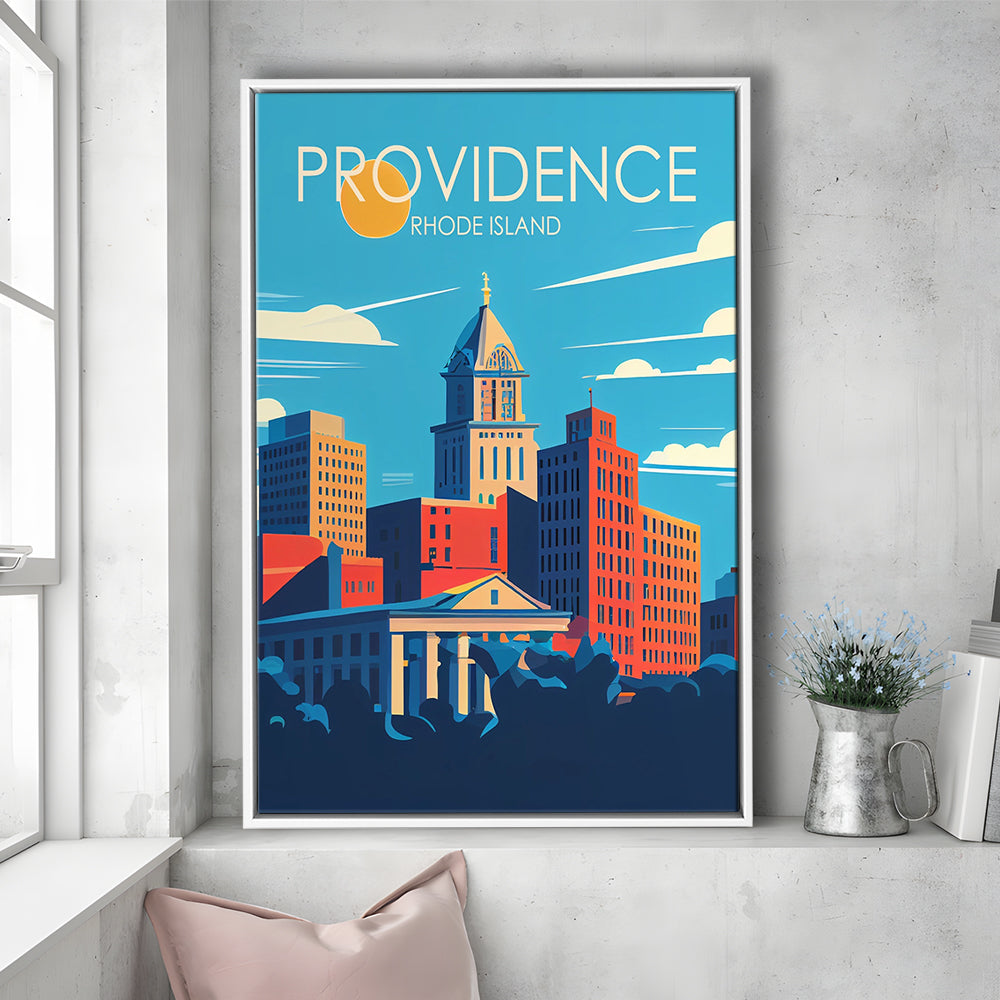 Providence Rhode Island Retro Art Print, Providence City Wall Art, Floating Framed Canvas Print, Framed Picture, Painting Canvas