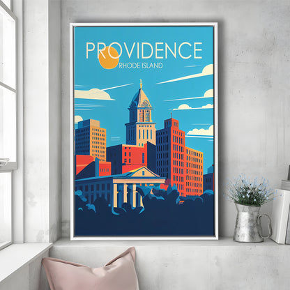Providence Rhode Island Retro Art Print, Providence City Wall Art, Floating Framed Canvas Print, Framed Picture, Painting Canvas