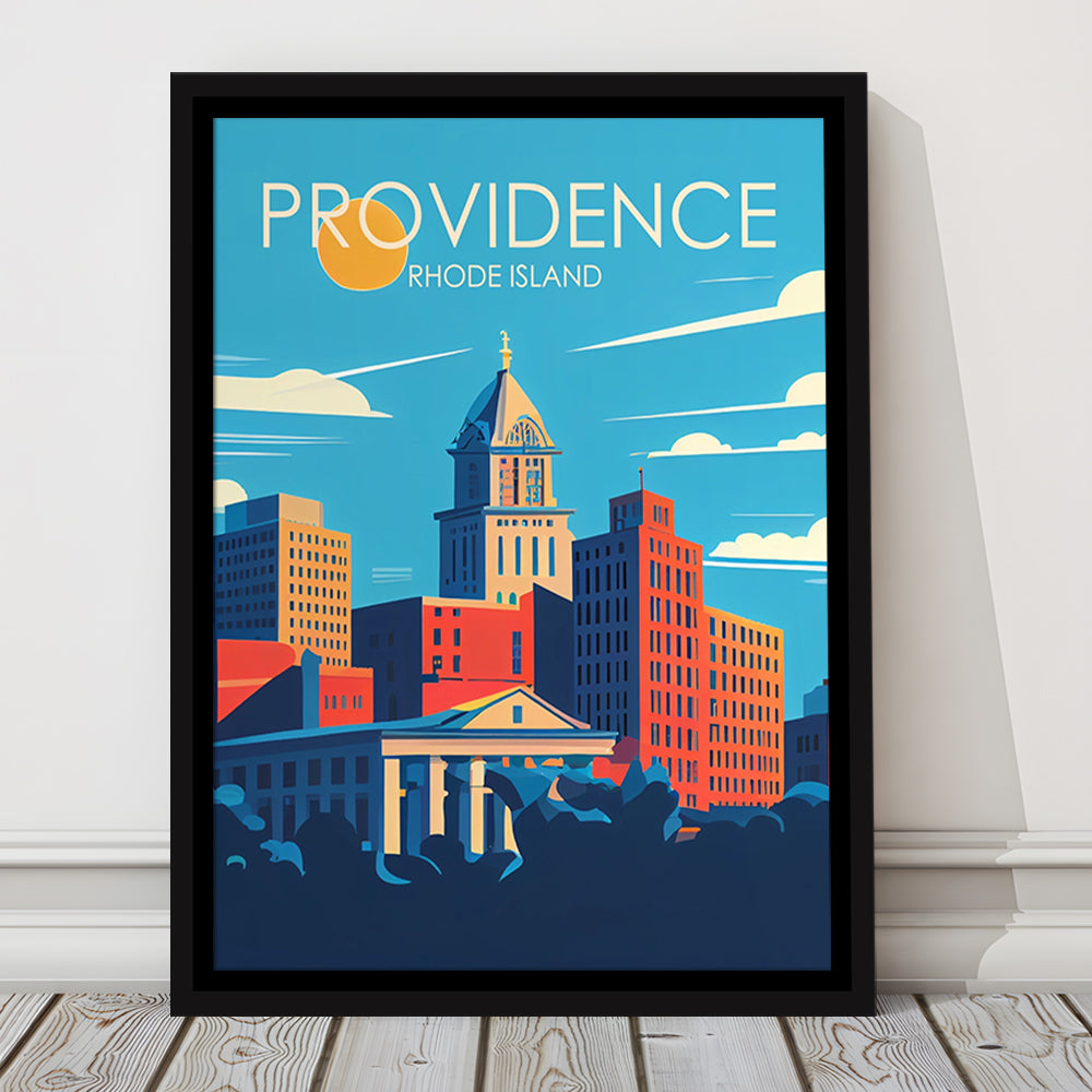 Providence Rhode Island Retro Art Print, Providence City Wall Art, Floating Framed Canvas Print, Framed Picture, Painting Canvas
