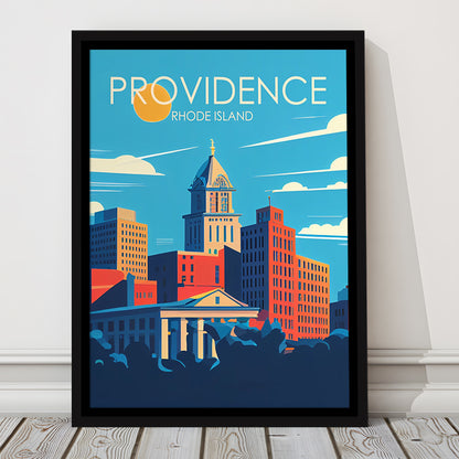 Providence Rhode Island Retro Art Print, Providence City Wall Art, Floating Framed Canvas Print, Framed Picture, Painting Canvas