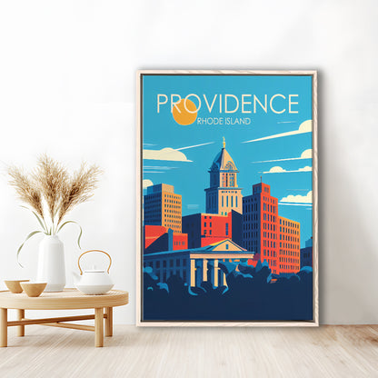 Providence Rhode Island Retro Art Print, Providence City Wall Art, Floating Framed Canvas Print, Framed Picture, Painting Canvas