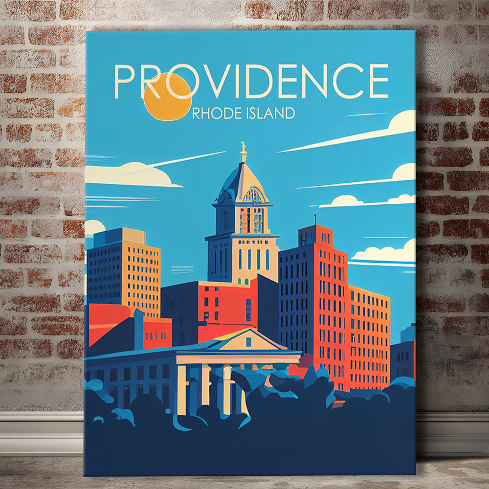 Providence Rhode Island Retro Art Print, Providence City Wall Art, Canvas Print, Painting Canvas, Living Room Decor