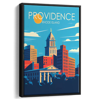 Providence Rhode Island Retro Art Print, Providence City Wall Art, Floating Framed Canvas Print, Framed Picture, Painting Canvas
