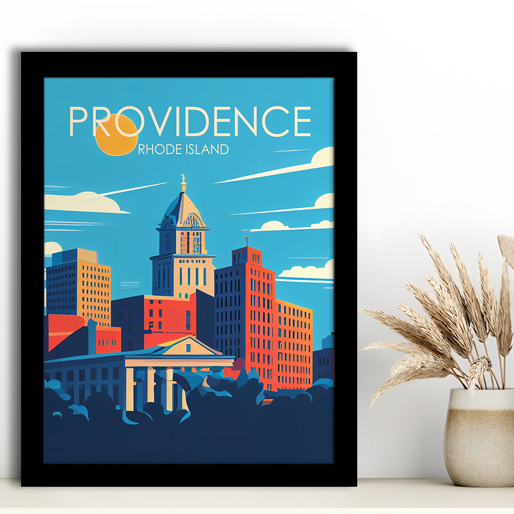 Providence Rhode Island Retro Art Print, Providence City Wall Art, Framed Art Print, Picture Framed, Painting Art