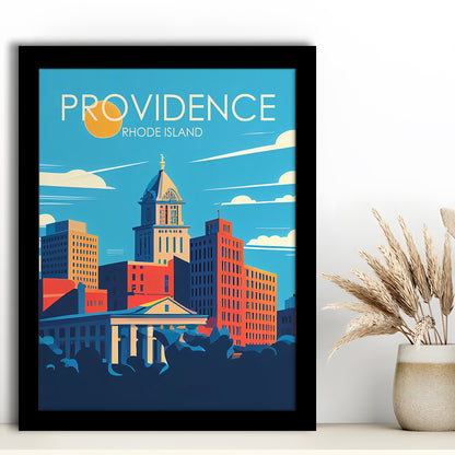 Providence Rhode Island Retro Art Print, Providence City Wall Art, Framed Art Print, Picture Framed, Painting Art