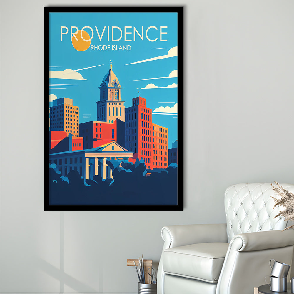 Providence Rhode Island Retro Art Print, Providence City Wall Art, Framed Art Print, Picture Framed, Painting Art