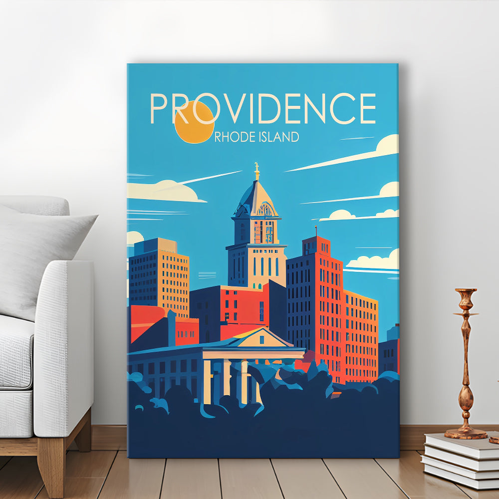 Providence Rhode Island Retro Art Print, Providence City Wall Art, Canvas Print, Painting Canvas, Living Room Decor