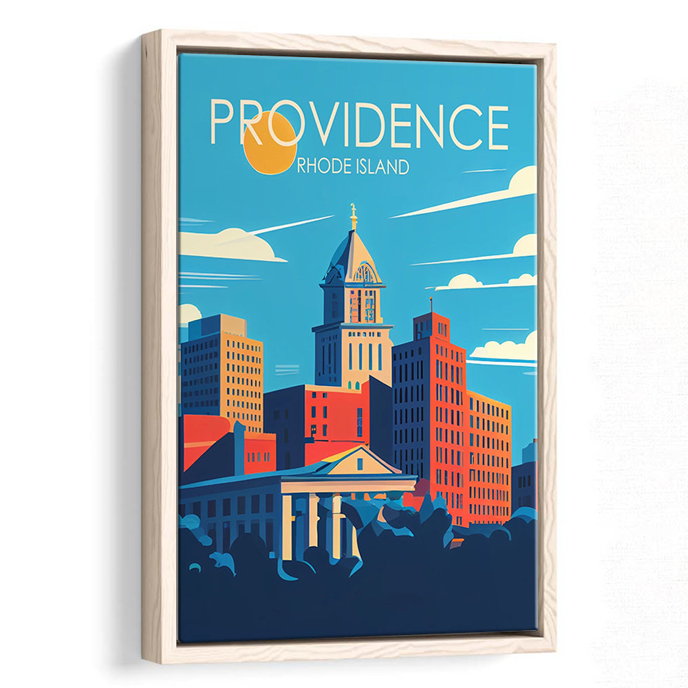 Providence Rhode Island Retro Art Print, Providence City Wall Art, Floating Framed Canvas Print, Framed Picture, Painting Canvas