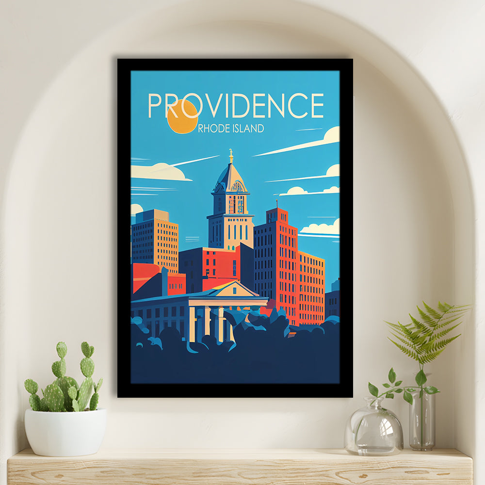 Providence Rhode Island Retro Art Print, Providence City Wall Art, Framed Art Print, Picture Framed, Painting Art