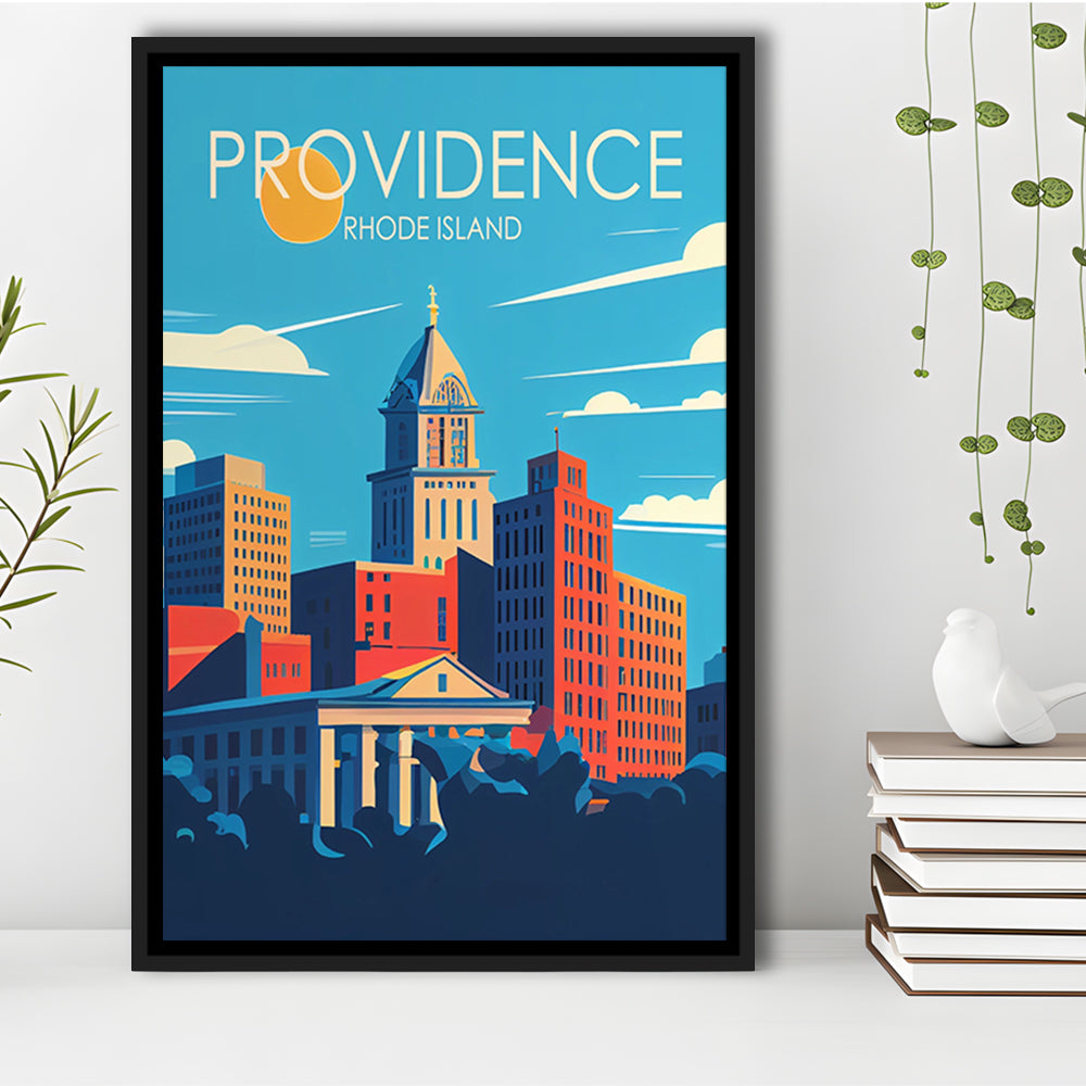 Providence Rhode Island Retro Art Print, Providence City Wall Art, Floating Framed Canvas Print, Framed Picture, Painting Canvas