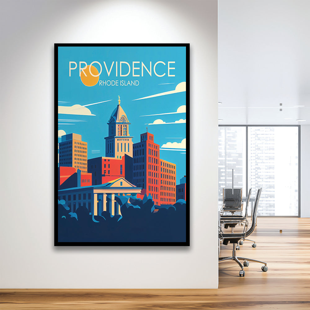 Providence Rhode Island Retro Art Print, Providence City Wall Art, Framed Art Print, Picture Framed, Painting Art