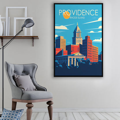 Providence Rhode Island Retro Art Print, Providence City Wall Art, Floating Framed Canvas Print, Framed Picture, Painting Canvas