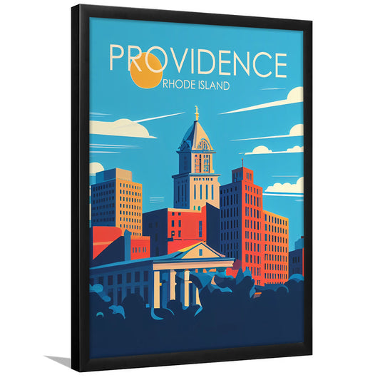 Providence Rhode Island Retro Art Print, Providence City Wall Art, Framed Art Print, Picture Framed, Painting Art