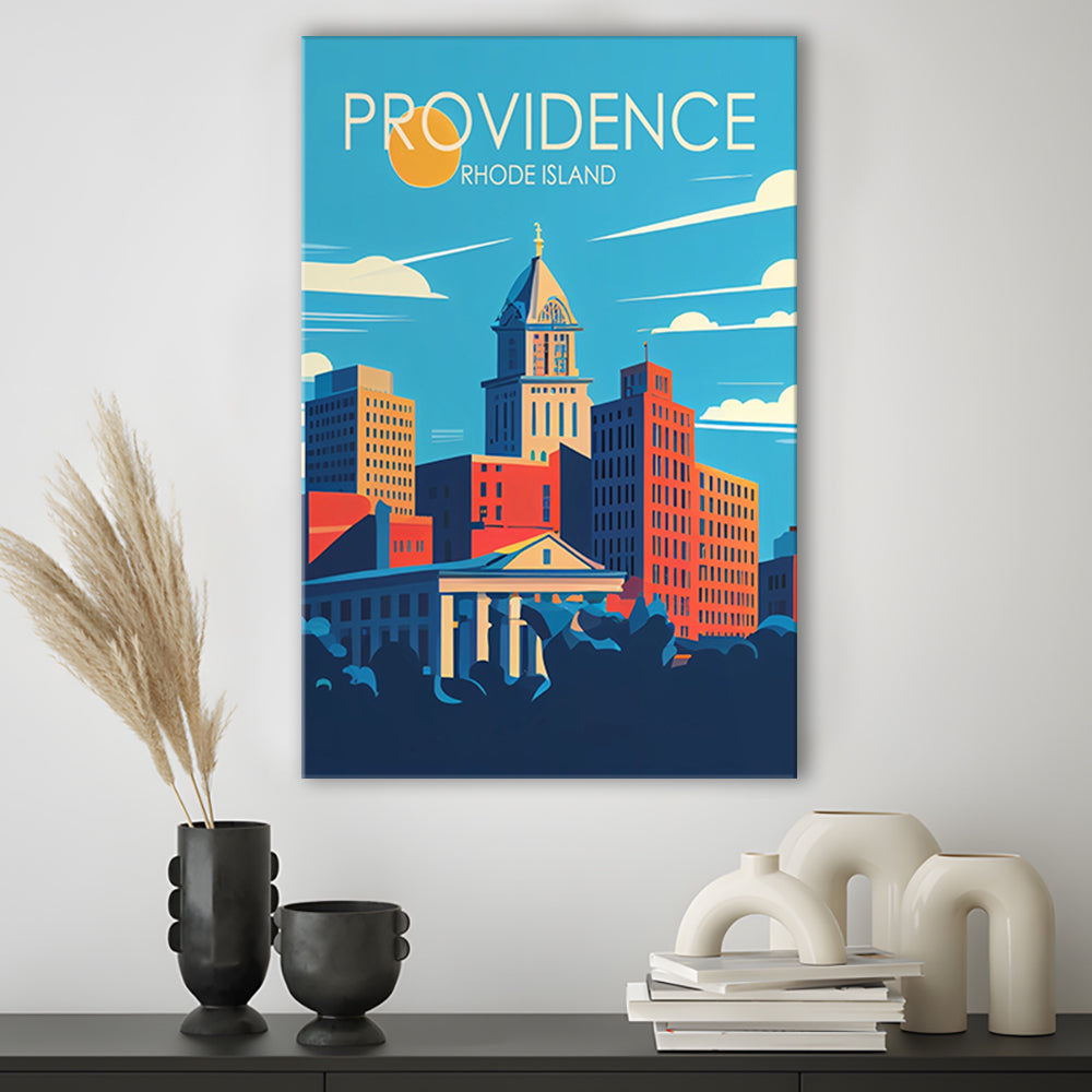 Providence Rhode Island Retro Art Print, Providence City Wall Art, Canvas Print, Painting Canvas, Living Room Decor