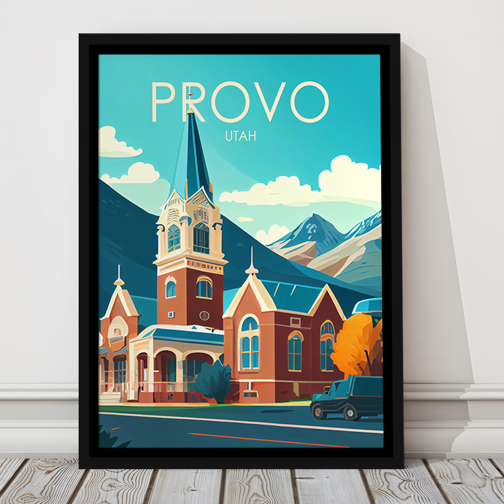 Provo Utah Retro Art Print, Provo City Wall Art, Floating Framed Canvas Print, Framed Picture, Painting Canvas