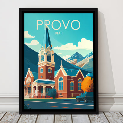 Provo Utah Retro Art Print, Provo City Wall Art, Floating Framed Canvas Print, Framed Picture, Painting Canvas