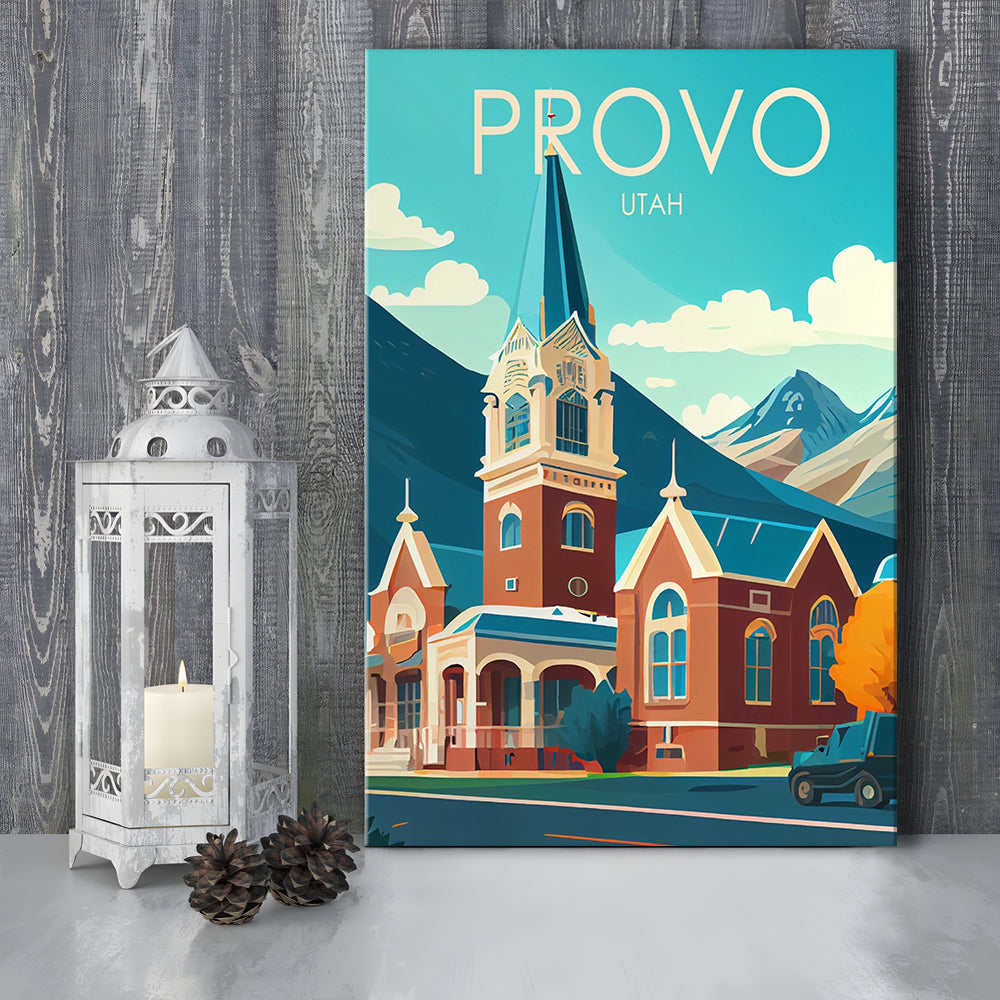Provo Utah Retro Art Print, Provo City Wall Art, Canvas Print, Painting Canvas, Living Room Decor