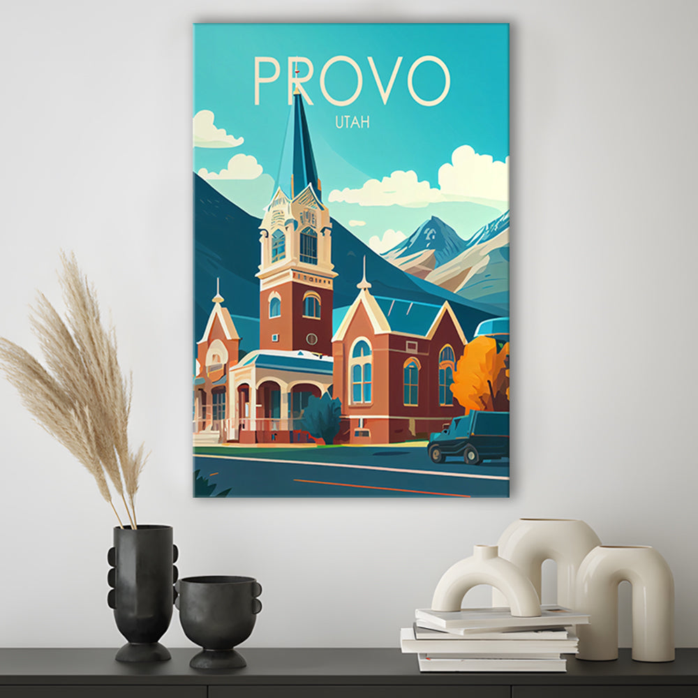 Provo Utah Retro Art Print, Provo City Wall Art, Canvas Print, Painting Canvas, Living Room Decor