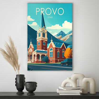 Provo Utah Retro Art Print, Provo City Wall Art, Canvas Print, Painting Canvas, Living Room Decor