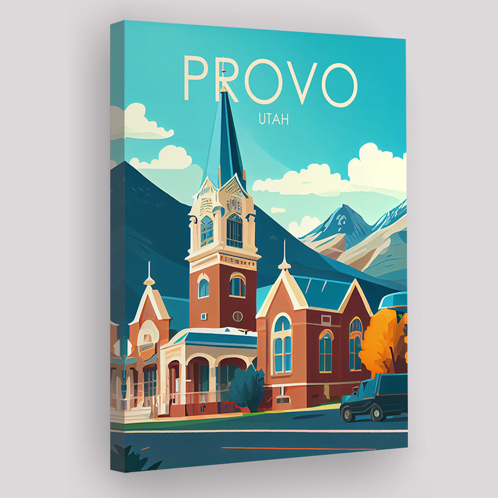 Provo Utah Retro Art Print, Provo City Wall Art, Canvas Print, Painting Canvas, Living Room Decor