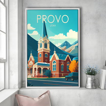 Provo Utah Retro Art Print, Provo City Wall Art, Floating Framed Canvas Print, Framed Picture, Painting Canvas