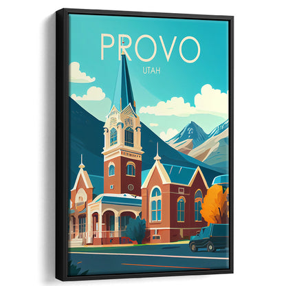 Provo Utah Retro Art Print, Provo City Wall Art, Floating Framed Canvas Print, Framed Picture, Painting Canvas