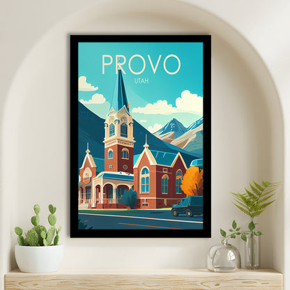 Provo Utah Retro Art Print, Provo City Wall Art, Framed Art Print, Picture Framed, Painting Art