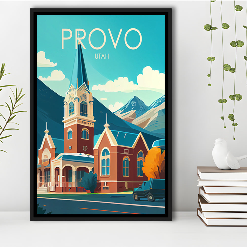 Provo Utah Retro Art Print, Provo City Wall Art, Floating Framed Canvas Print, Framed Picture, Painting Canvas