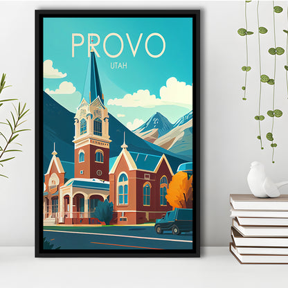 Provo Utah Retro Art Print, Provo City Wall Art, Floating Framed Canvas Print, Framed Picture, Painting Canvas