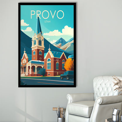 Provo Utah Retro Art Print, Provo City Wall Art, Framed Art Print, Picture Framed, Painting Art