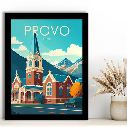 Provo Utah Retro Art Print, Provo City Wall Art, Framed Art Print, Picture Framed, Painting Art