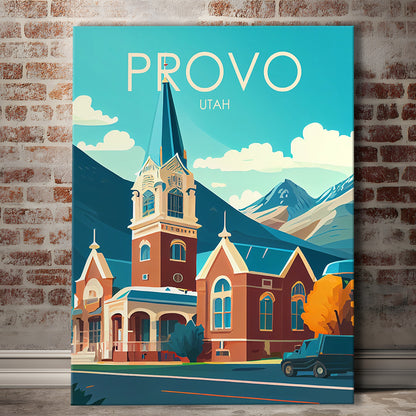 Provo Utah Retro Art Print, Provo City Wall Art, Canvas Print, Painting Canvas, Living Room Decor